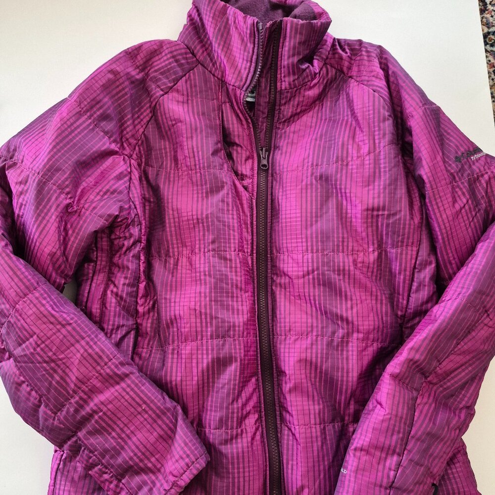 Columbia Titanium fushia pink winter coat jacket ski women size large pinstripes